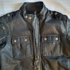 Vtg Diesel Jacket Men's S Black Waxed Cotton Leather Trim Snaps Motorcycle Biker