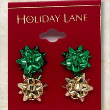 Christmas Present Bow Earrings 2 Piece Set Xmas Stylish Holidays Fashion NWT