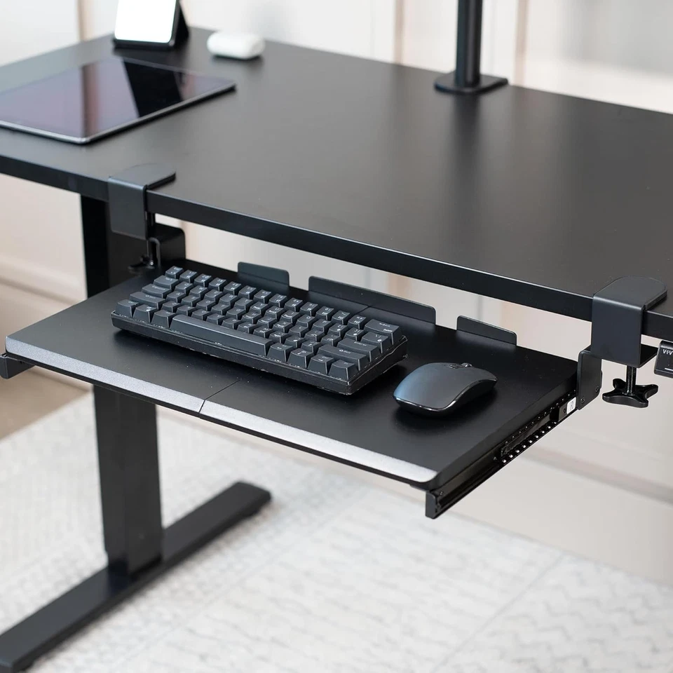 VIVO Small Keyboard Tray Under Desk Organiser Pull Out C Clamp Mount System 51cm - Image 2 of 4