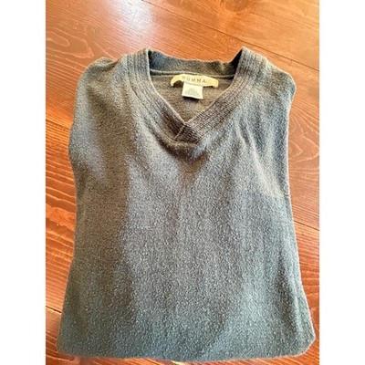 Summa Mens Silk Cotton V-Neck Sweater Green Long Sleeve Knit Pullover Large