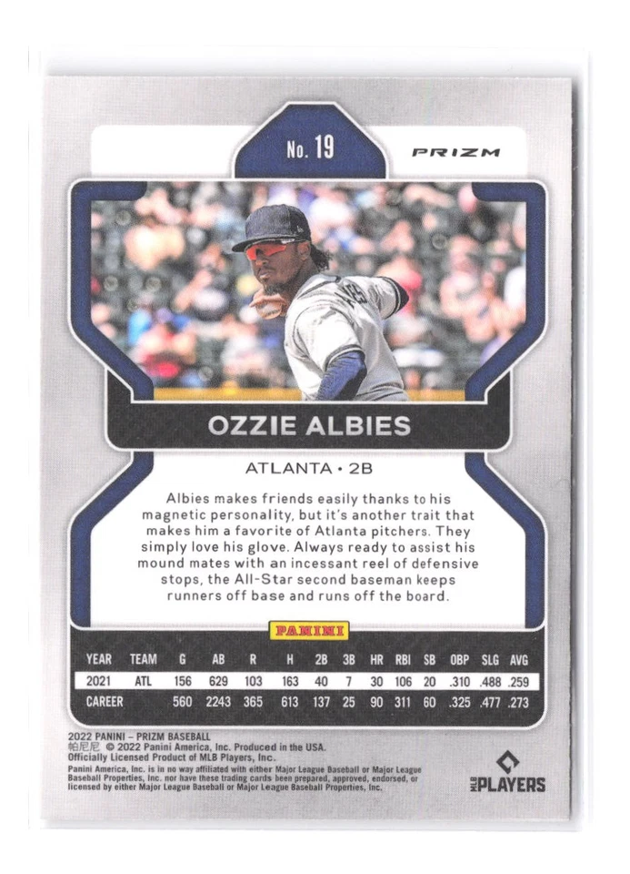 2022 Panini Prizm Ozzie Albies Red Velocity Prizm Parallel SP 19 Atlanta Braves - Image 2 of 2