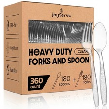 Plastic Forks and Spoons Set - Bulk Pack 360 Pcs Clear Plastic Cutlery Uten