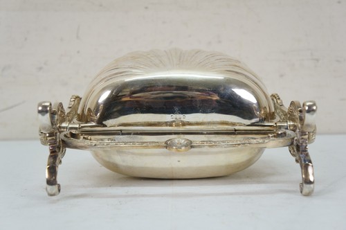 Antique English Silverplate Scalloped Clam Shell Biscuit Box Bun Warmer 11" - Picture 15 of 17