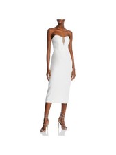 AQUA FORMAL Womens White Back Lined Sleeveless Midi Formal Sheath Dress 6