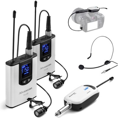 Alvoxcon TG220S Dual Wireless Lapel Mic for iPhone, DSLR Camera, PA Speaker