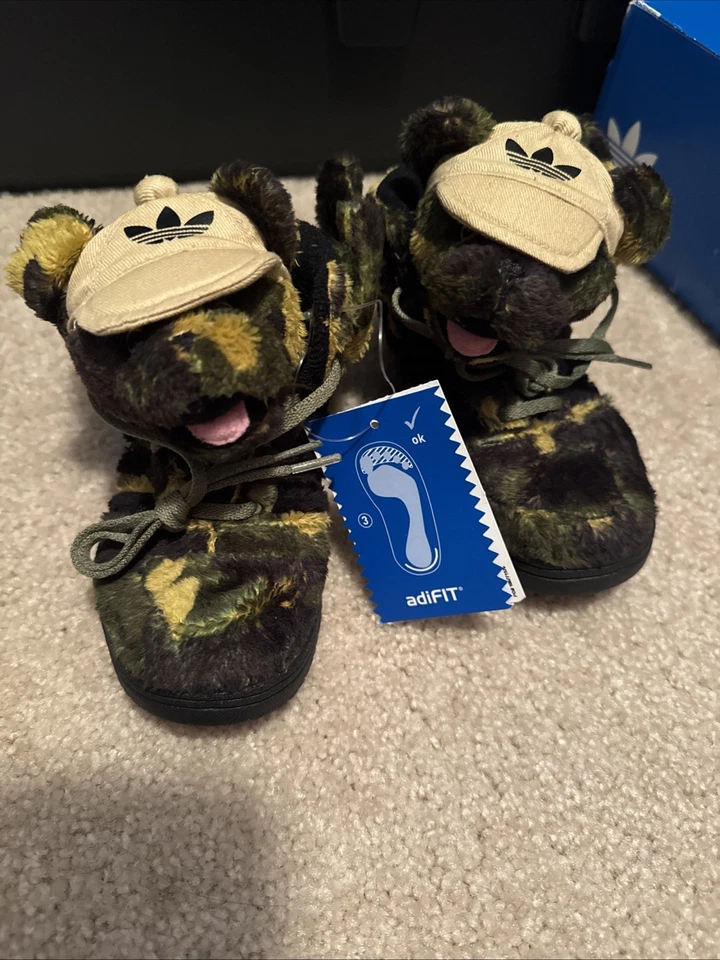 NUEVO BEBÉ TALLA 8.5K Adidas Jeremy Scott OSO CAMUFLAJE con SOMBRERO Q20918 Auténtico Foto 3 de 4