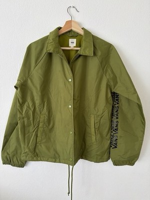 Vans Coach Jacket Green Men's M Snap Front Logo Point Collar Elastic Cuffs