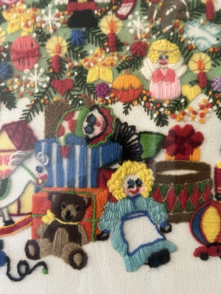 1978 Finished, Matted & Framed “Christmas Tree Fantasy" Sunset Stitchery Vintage - Image 3 of 3