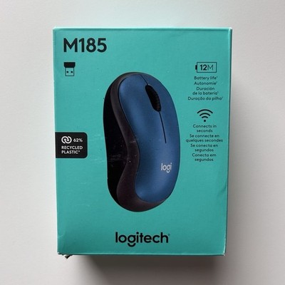 Logitech M185 Wireless Optical Mouse Blue Black USB Smooth Cursor Control