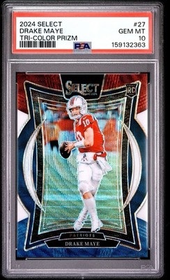 2024 Panini Select Drake Maye Concourse 27 PSA 10 Tri-Color Prizm /299 Rookie RC
