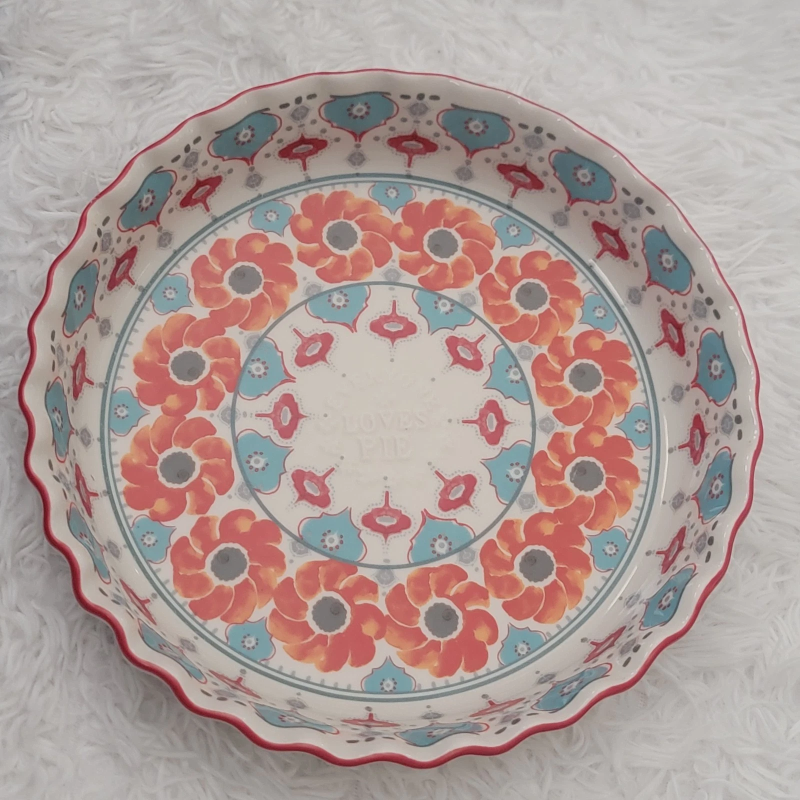 Anthropologie “Poppy” Pie Quiche Floral Stoneware 11” Baking Dish