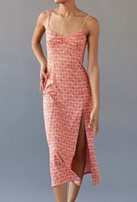 Urban Outfitters Women's S Orange Purple Floral V-Neck Backless Tie Slit Midi