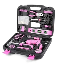 Pink Household Tool Set with 3.6V USB Electric Screwdriver, 136 PCS 136-Piece