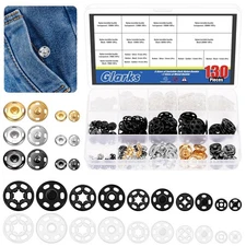 130pcs 5 Colors Sew on Snap Buttons Kit, 7/9/10/15/18/20MM Clothes Hidden But...