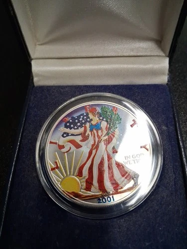 2001 Painted Walking Liberty American Eagle One Dollar Coin 1 oz Silver Bullion