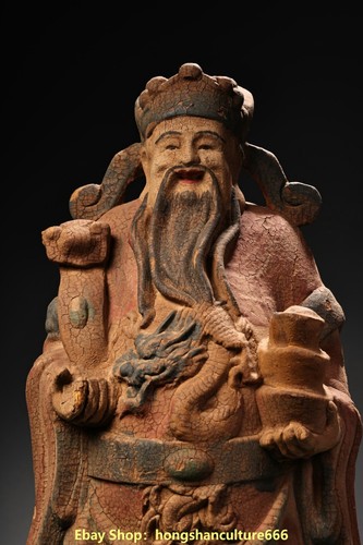 China old wood painted carved Taoism 3 Longevity God Fu Lu Shou Life Statue set - Picture 8 of 14