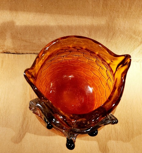 Art Glass Handblown Verre Artisanal Honeycomb Fox Vase Vintage - Picture 2 of 7