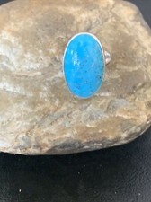 Womens Blue Kingman Turquoise Navajo Sterling Silver Ring Size 7.5 11616