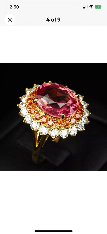 Coral Rosa Padparadscha Zafiro Ovalado 6.50Ct Plata de Ley 925 Talla 6.5 Foto 4 de 4