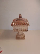 VTG Carnival Glass orange Candy Dish With Lid. 6.5" Tall. Jeannette Brand