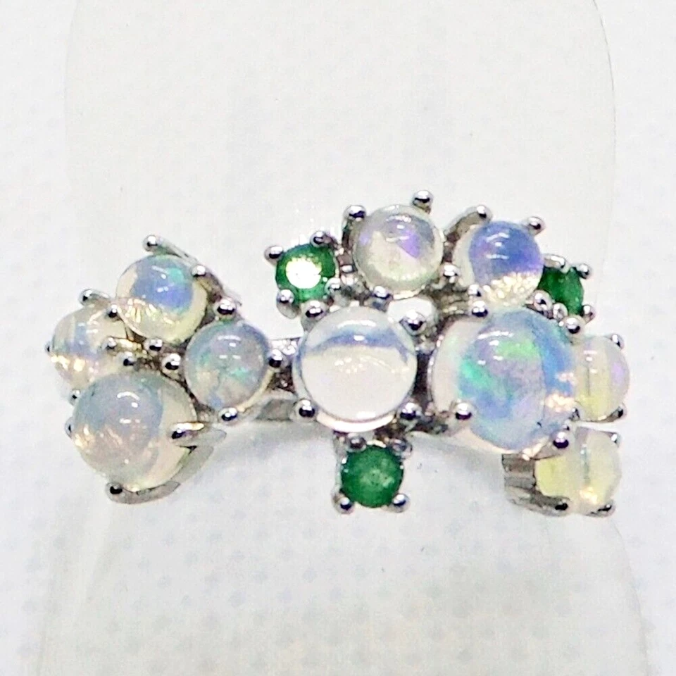 Cabochon Opal Smaragd Ring 925 Silber 585 Weißgold vergoldet 18,1 mm 57 - Bild 2 von 4