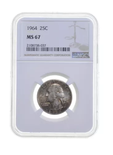 MS67 1964 Washington Quarter - Graded NGC Insane Color *4217