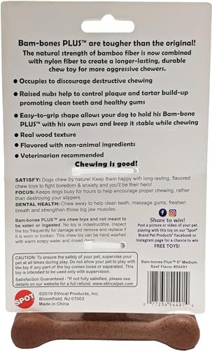 SPOT Bam-Bones Plus T-Bone Kauknochen Für Hunde – Aus Bambusfaser & Nylon, Für Aggressive Kauer Bis 13,6 Kg