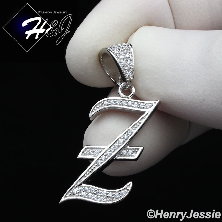 MEN WOMEN 925 STERLING SILVER ICY CUBIC ZIRCONIA INITIAL LETTER 
