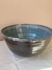 Large William Wyman Studio Signed Pottery Bowl, 1964, Blue/Green - 12.5"