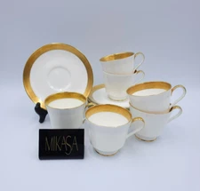 Mikasa Bone China HARROW 6 Footed Cup & Saucer Sets EXCELLENT+ Gold Encrusted