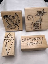 Lot of 4 Rubber Stamps Birthday Cat Leaf Bouquet Heart Memory Box Hampton Stamp