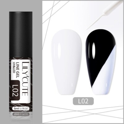 LILYCUTE White Liner Gel L02 Polish Solid Colours Glitter Art Pen Nail UV Lamp