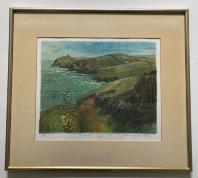 Vintage Jenny Saunders Radierung Siebdruck ''Cornish Cliffs 2'' signiert gerahmt 