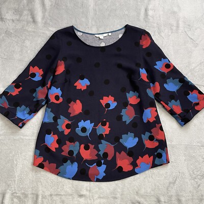 Boden Rachel Blouse US 8 Womens Floral Polka Dot 3/4 Sleeve Career Office