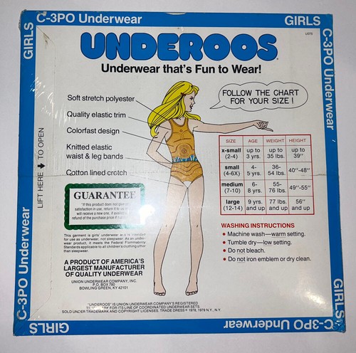 Vintage Star Wars Empire Strikes Back C-3PO Girl's X-Small 2-4 Underoos Sealed! - Picture 2 of 2