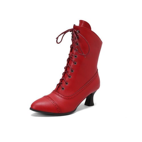 Damen-Stiefeletten mittelhoher Pfennigabsatz spitz zulaufend Freizeit seitlicher Reißverschluss Kunstleder Schuhe - Bild 17 von 31