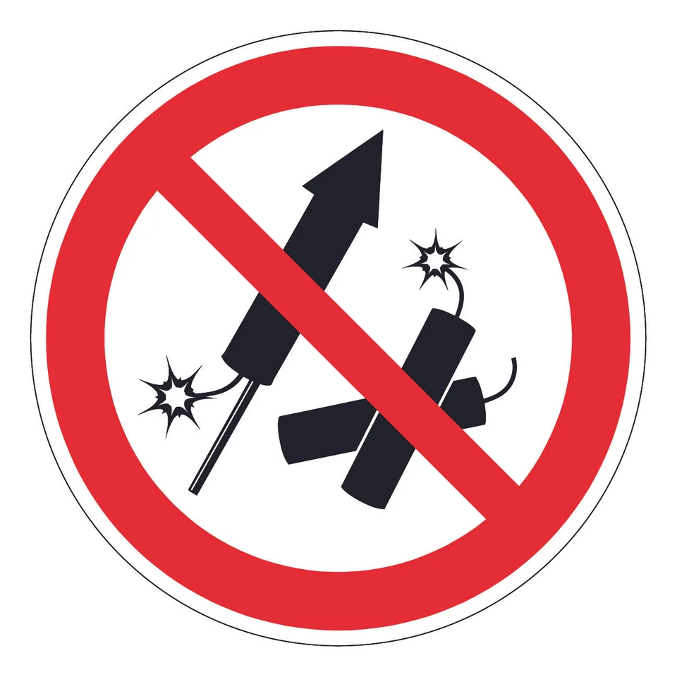 MBS-SIGNS® Aufkleber Feuerwerk Verbot "Keine Raketen & Böller" Schild Folie | Ø5-30cm