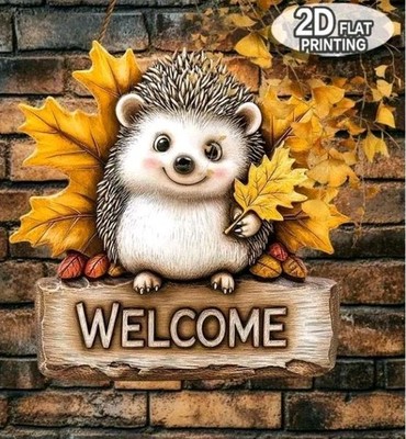 Rustikales Willkommensschild Igel aus Holz zum Aufhängen 