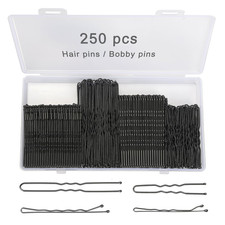 250 Pcs Hair Pins Bobby Pins Black with Storage Box, Wavy Bobby Pins 2inch 2.4in