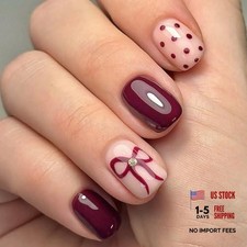 Burgundy Press on Nails - Short Square Fake Nails - Cute Nails - Style40