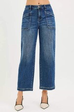 RISEN Slouchy Cropped Baggy Jeans with Front Patch Pocket