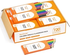Shuttle Art 720 Colored Pencils Bulk, 12 Vibrant Colors, Pack of 60, Pre-sharpen