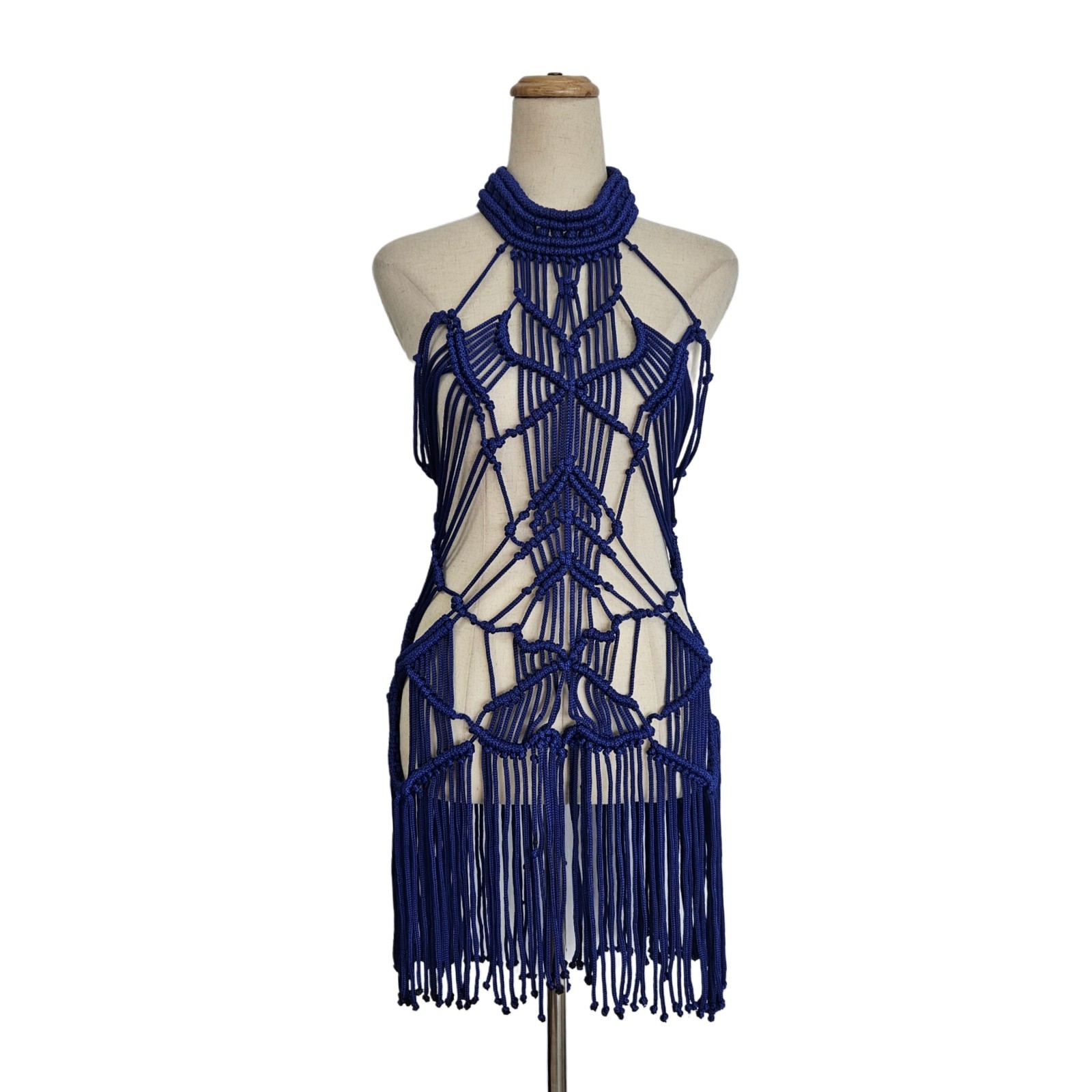 Karima Royal Blue Crochet Fringe Mini Woman Dress