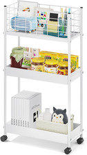 3-Tier Rolling Utility Cart with Wheels, Metal Slim Storage Cart, Multifunctiona