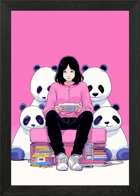 Lofi Rosa Panda Mädchen Retro Gerahmtes Wandbild Poster Leinwanddruck Bild