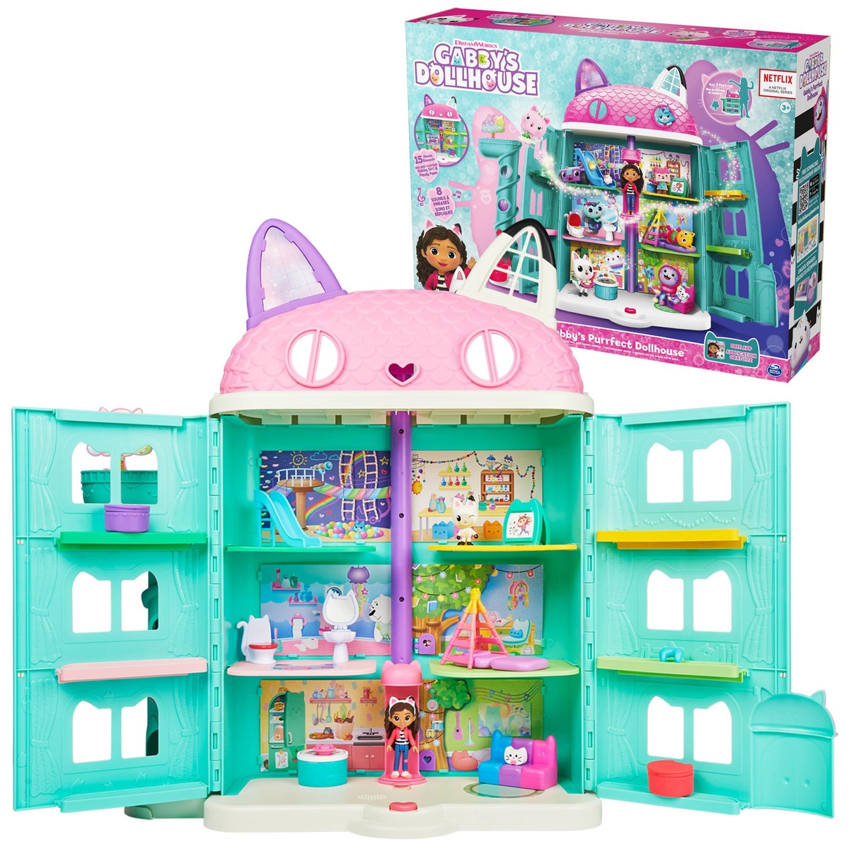 Gabby出品　まとめて15個 Gabby's Dollhouse Purrfect Dollhouse with 15 Pieces including Toy