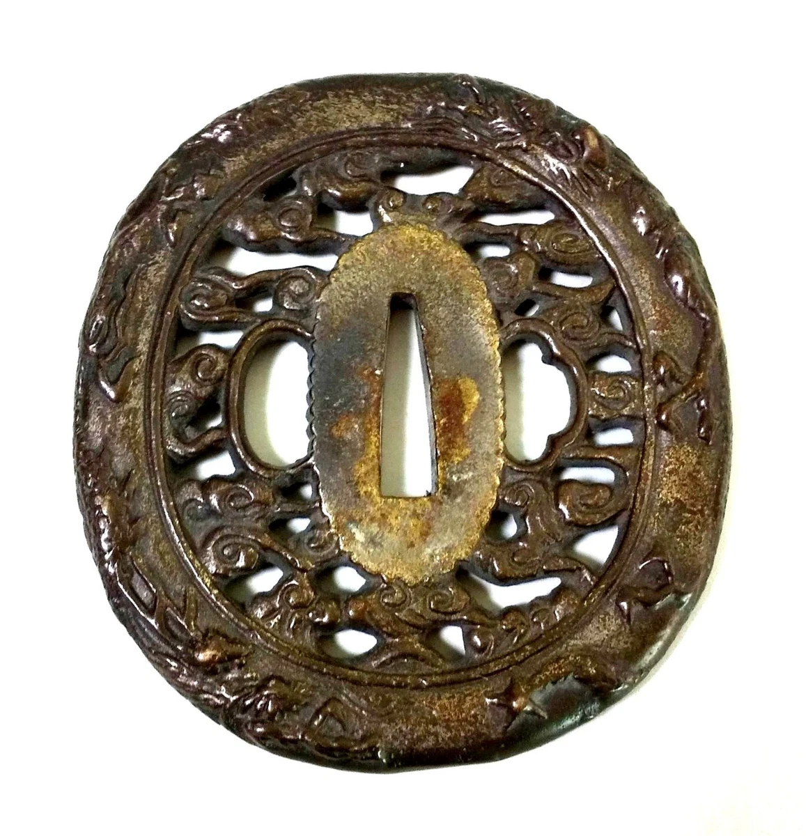 黄铜古董日本刀镡| eBay