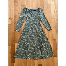 OPT O.P.T. Sage Green Long Sleeve Midi Dress Sweetheart Neckline Womens Size M