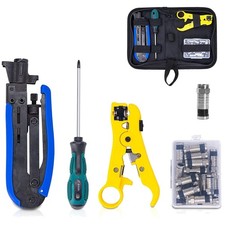 Coax Cable Crimper Kit with Cable Stripper - 20 F Connectors