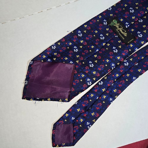VINTAGE Via Veneto 100% Polyester Men's Blue Flowered Tie - Picture 6 of 7